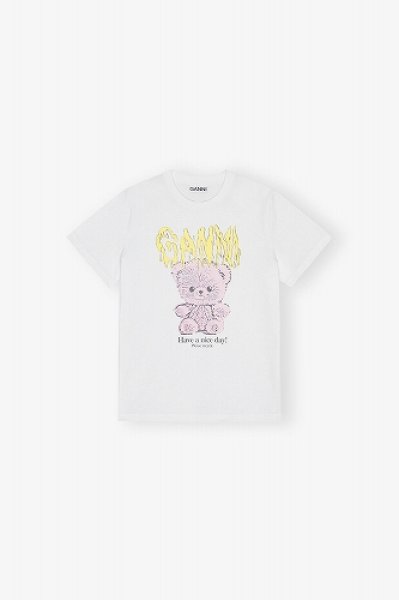 画像1: GANNI ガニー White Basic Cotton Jersey Teddy Relaxed T-shirt (1)