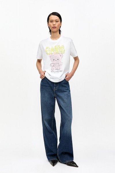 画像4: GANNI ガニー White Basic Cotton Jersey Teddy Relaxed T-shirt (4)