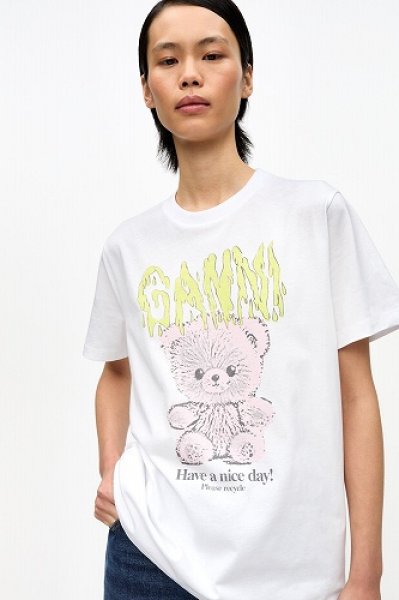 画像6: GANNI ガニー White Basic Cotton Jersey Teddy Relaxed T-shirt (6)