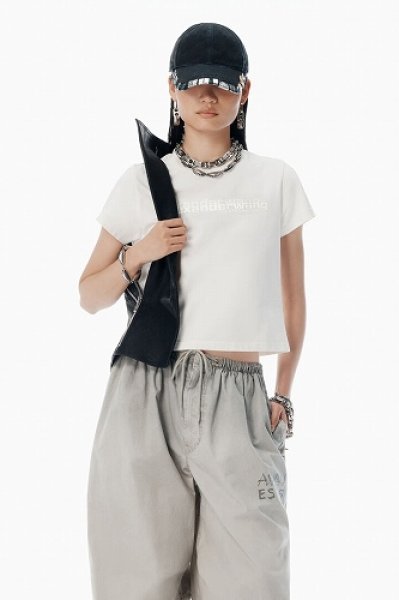 画像1: alexanderwang　シュランク ディストレストロゴ tシャツ (1)