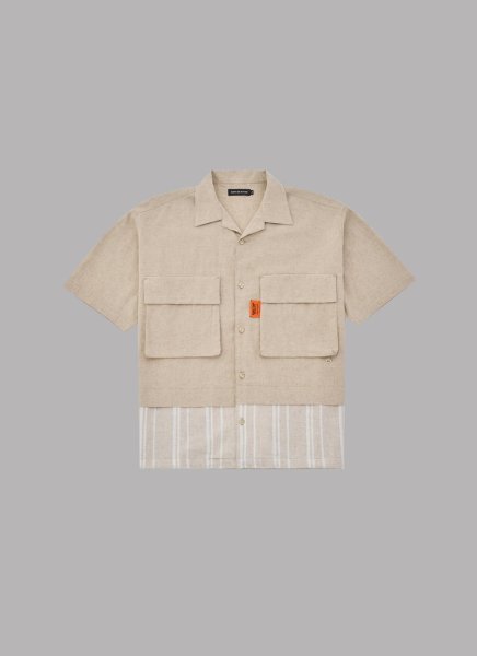 画像1: ALWAYS OUT OF STOCK　LINEN COMBINATION OPEN COLLAR SHIRT (1)