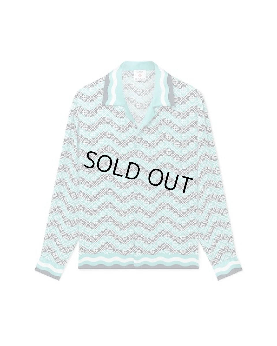 画像1: CASABLANCA　Monogram Wave Long-Sleeve Silk Shirt (1)