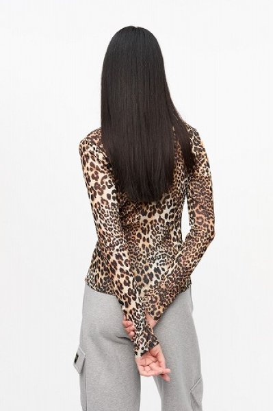画像4: GANNI ガニー Leopard Printed Mesh Long Sleeve Blouse (4)