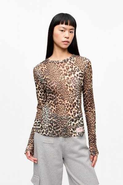 画像3: GANNI ガニー Leopard Printed Mesh Long Sleeve Blouse (3)