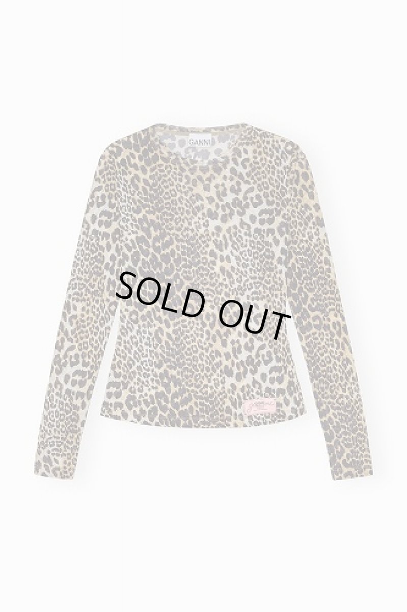 画像1: GANNI ガニー Leopard Printed Mesh Long Sleeve Blouse (1)