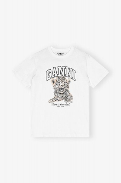 画像1: GANNI ガニー White Basic Jersey Leopard Relaxed T-shirt (1)