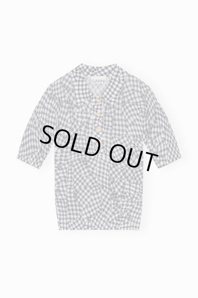 画像1: GANNI ガニー Sheer Cotton Printed Polo Shirt (1)