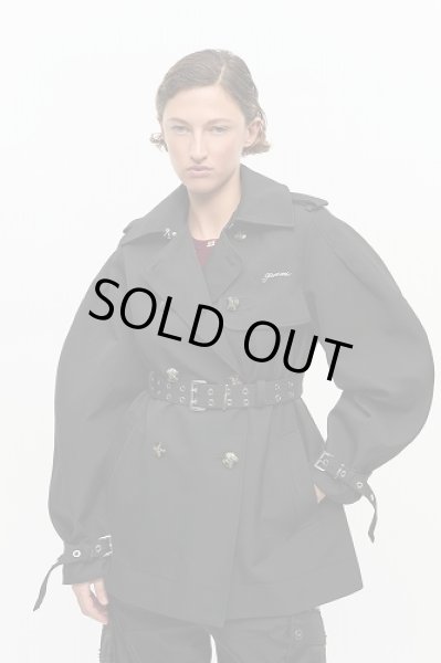 画像3: GANNI ガニー Black Heavy Twill Midi Trench Coat (3)