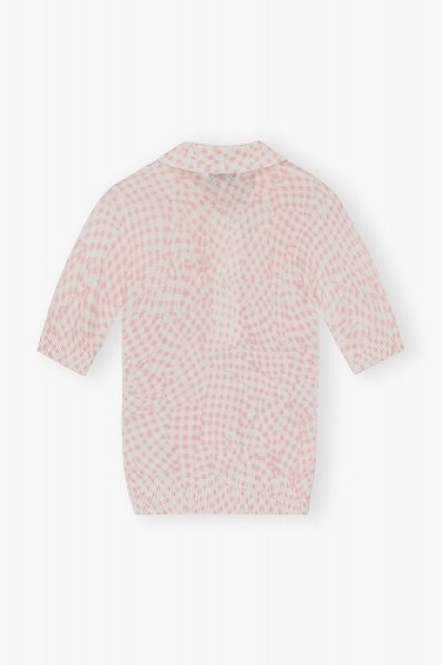画像2: GANNI ガニー Sheer Cotton Printed Polo Shirt (2)