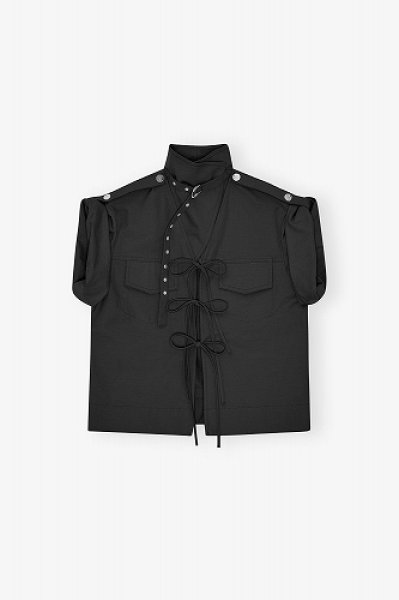 画像1: GANNI ガニー Black Stretch Cotton Blouse (1)