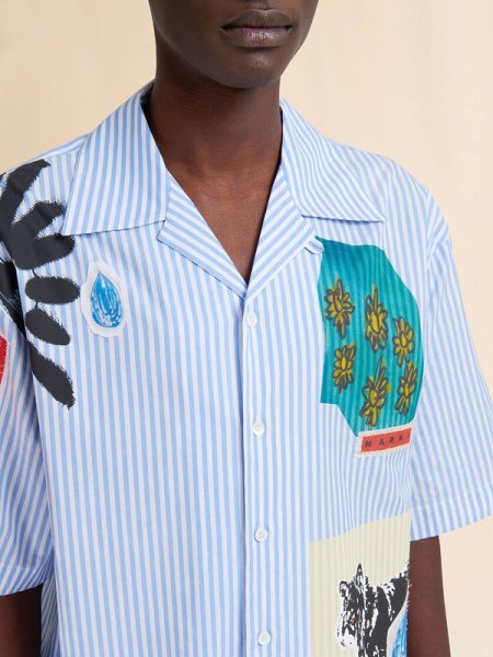 画像4: MARNI  ライトブルー ポプリン製ストライプボウリングシャツ (4)