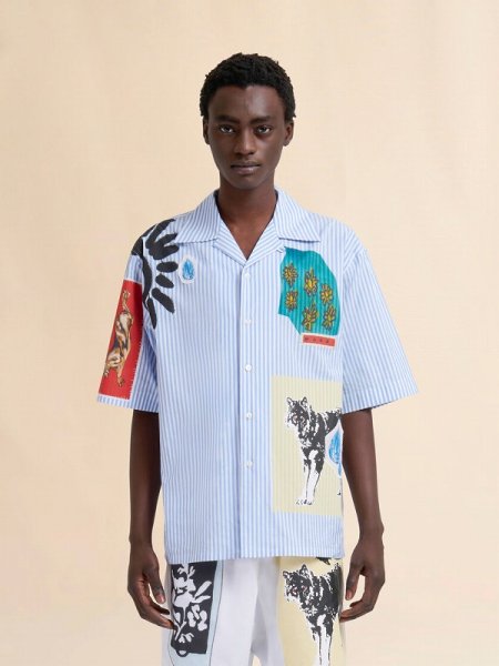 画像2: MARNI  ライトブルー ポプリン製ストライプボウリングシャツ (2)