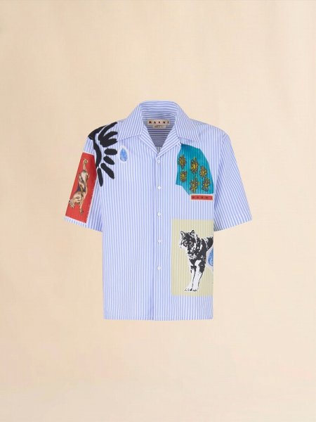 画像1: MARNI  ライトブルー ポプリン製ストライプボウリングシャツ (1)