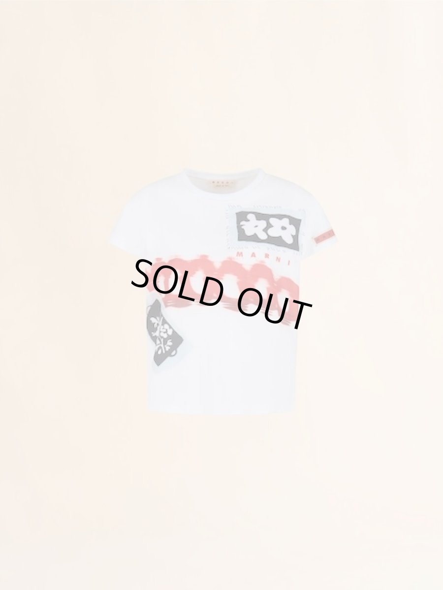 画像1: MARNI  ホワイト コットン製Tシャツ プリントとパッチ入り (1)