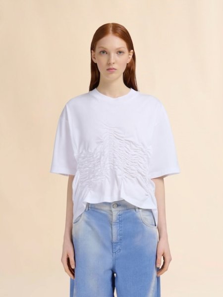 画像2: MARNI  ホワイト オーガニックコットン製Tシャツ シャーリングディテール (2)