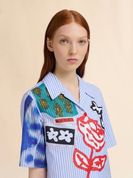 画像4: MARNI  ブルー ポプリン製ストライプボウリングシャツ (4)