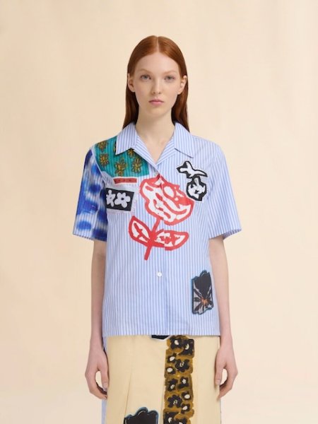 画像2: MARNI  ブルー ポプリン製ストライプボウリングシャツ (2)