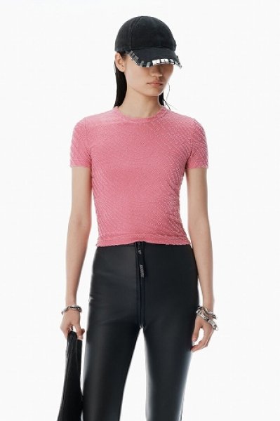 画像1: alexanderwang　ピンク ロゴ ジャカード シュランク ベビー tシャツ (1)
