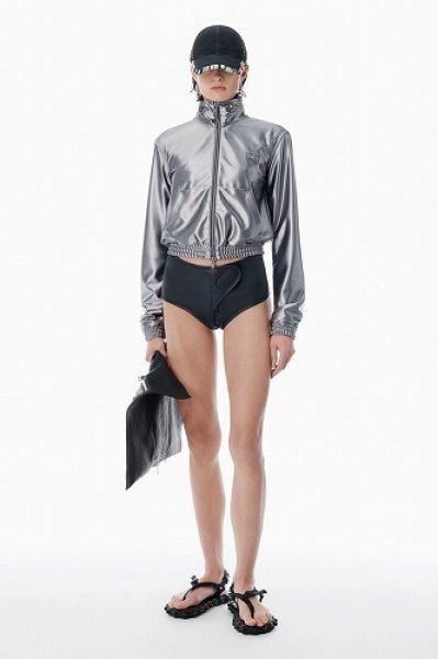 画像1: alexanderwang　グレー シュランク ジップアップ フーディー (1)