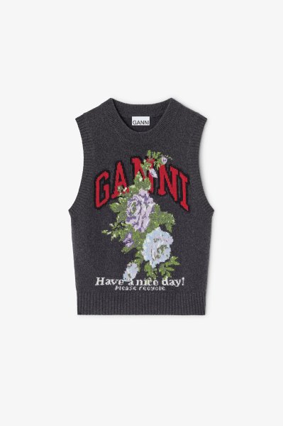 画像1: GANNI ガニー Dark Grey Rose Wool Vest (1)