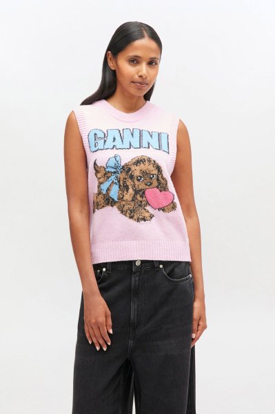 画像2: GANNI ガニー Pink Puppy Wool Vest (2)