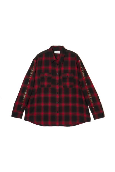 画像1: MAYO STUD LOOK EMBROIDERY CHECK SHIRT RED (1)