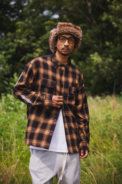 画像3: MAYO STUD LOOK EMBROIDERY CHECK SHIRT BEIGE (3)