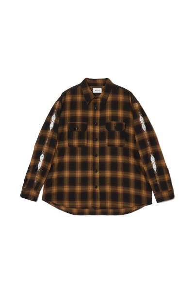 画像1: MAYO STUD LOOK EMBROIDERY CHECK SHIRT BEIGE (1)