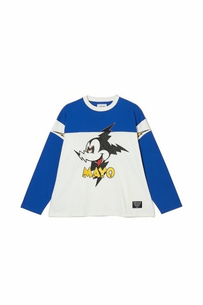 画像1: MAYO　ELECTRICAL MOUSE EMBROIDERY FOOTBALL LONG SLEEVE TEE WHITE x BLUE (1)