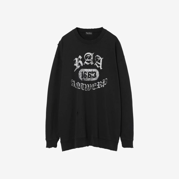 画像1: th products TARO HORIUCHI  Damaged College Sweatshirt / black (1)