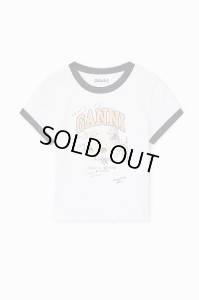 画像1: GANNI ガニー White Cropped Kitty T-shirt (1)