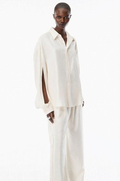 画像2: alexanderwang アレキサンダーワン  アイボリー シルク スラッシュスリーブシャツ (2)