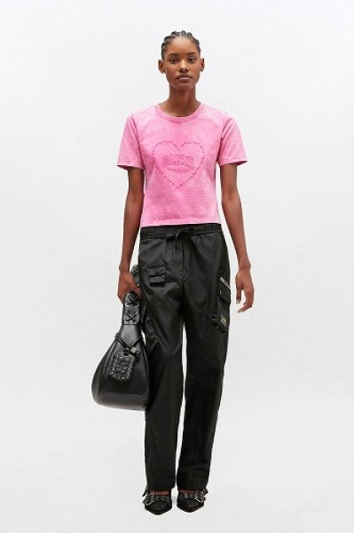 画像3: GANNI ガニー Pink Washed Heart Cropped T-shirt (3)