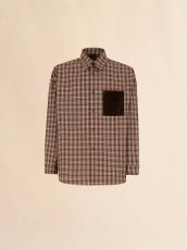 画像1: MARNI ブラウン ウールシャツ マルニメンディングロゴ入り (1)