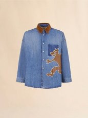 画像1: MARNI ブルー ブルーデニムシャツ オオカミのパッチ付き (1)