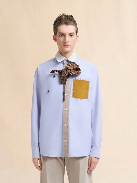 画像3: MARNI ブルー コットンシャツ マルニメンディング刺繍入り (3)