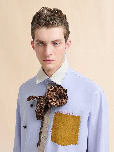 画像2: MARNI ブルー コットンシャツ マルニメンディング刺繍入り (2)