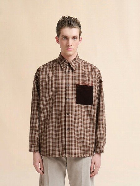 画像2: MARNI ブラウン ウールシャツ マルニメンディングロゴ入り (2)