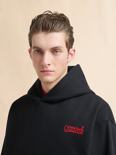 画像4: MARNI ブラック コットン製フーディー Piggy プリント (4)