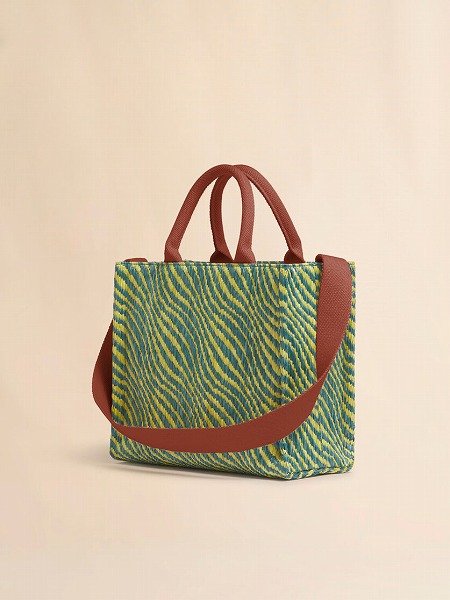 画像3: MARNI グリーン 波模様のラフィアエフェクト スモールトートバッグ (3)