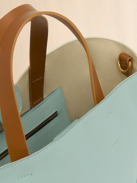 画像5: MARNI グリーン クリーム ブラウン レザー製 Museo ソフトトートバッグ、マルニシンボル刺繍入り (5)