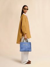 画像6: MARNI ブルー 波模様のラフィアエフェクト スモールトートバッグ (6)