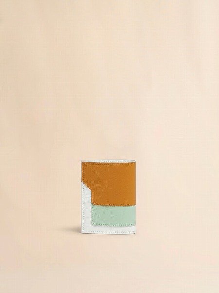 画像2: MARNI マスタードホワイト グリーン サフィアーノレザー製二つ折りウォレット (2)