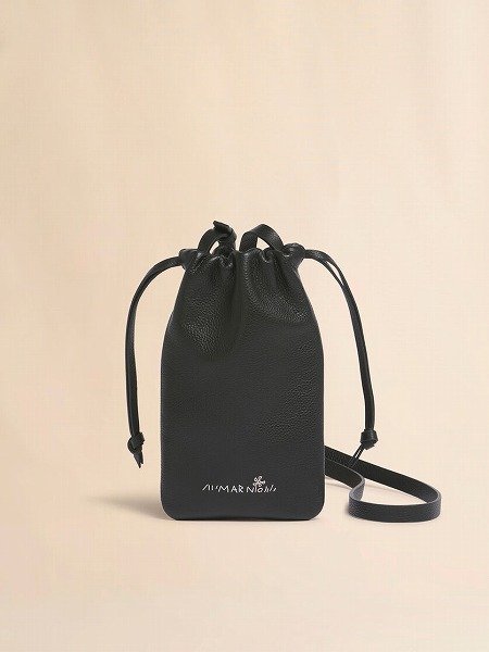 画像1: MARNI ブラック レザー製ドローストリング付きスマホホルダー、マルニメンディング入り (1)