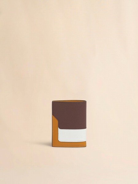 画像2: MARNI ブラウン ホワイト マスタード サフィアーノレザー製二つ折りウォレット (2)