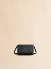 画像1: MARNI ブラック レザーショルダーバッグ、マルニメンディング刺繍入り (1)