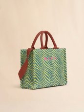画像2: MARNI グリーン 波模様のラフィアエフェクト スモールトートバッグ (2)