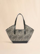 画像1: MARNI ブラック ラフィアエフェクト Wave スモールトートバッグ (1)