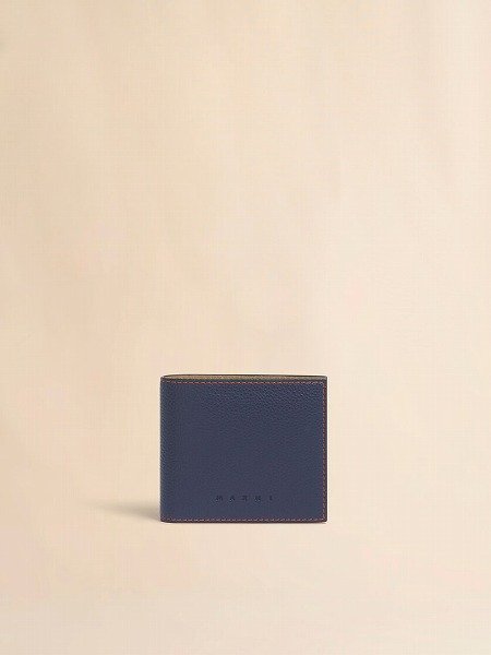 画像1: MARNI ブルー レザー製二つ折りウォレット、コントラストステッチ入り (1)