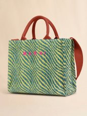 画像5: MARNI グリーン 波模様のラフィアエフェクト スモールトートバッグ (5)